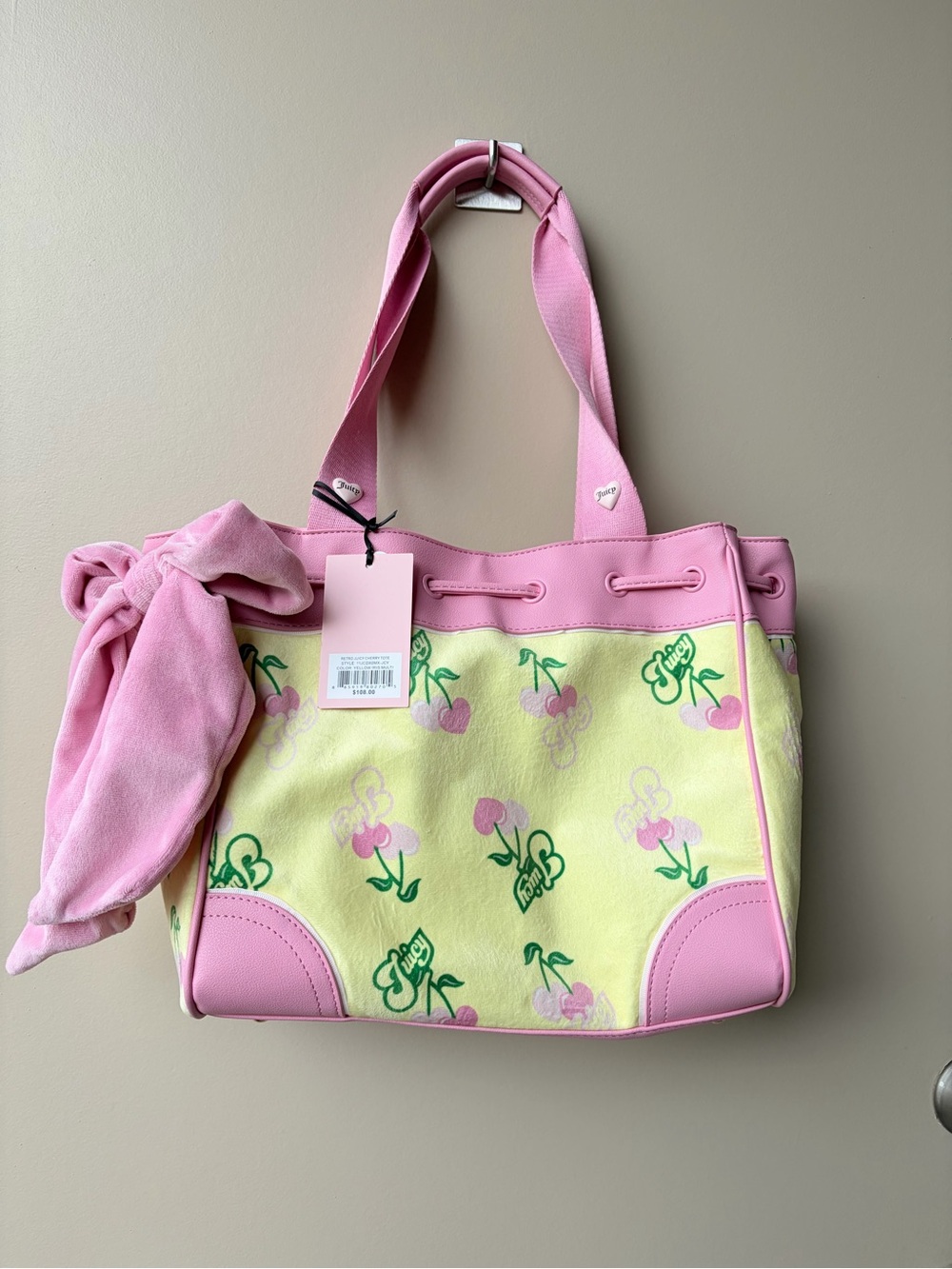 RARE! Juicy Couture Pink & Yellow Cherry Print Tote Bag
